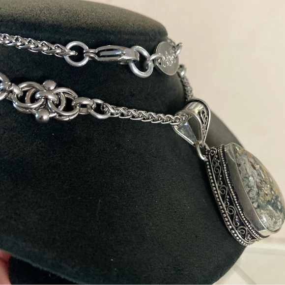 925 sterling overlay ocean moss agate jasper stone charm chain boho necklace - Picture 5 of 16